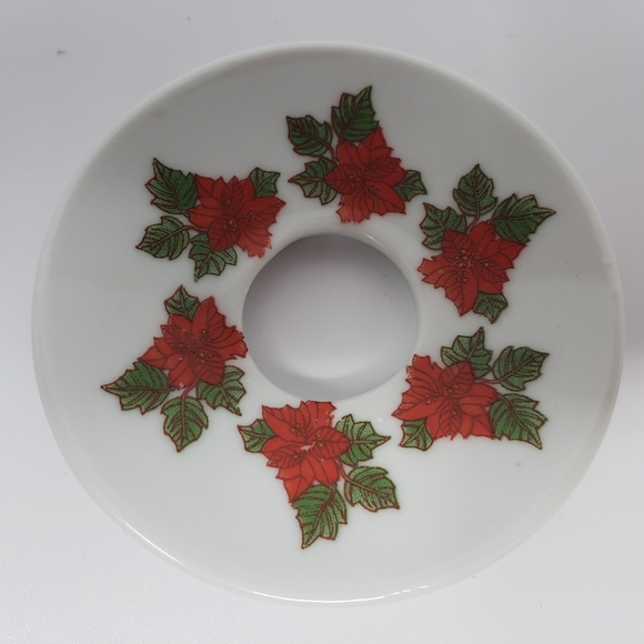 Candle Rings Plates Porcelain Holly Poinsettia Chirstmas Set of 2 - Picture 11 of 16